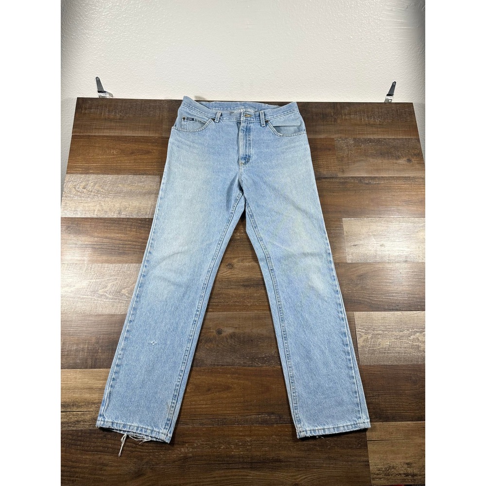 Vintage Lee Mens Straight Leg Light Wash Denim Jeans Blue 32x31 Distressed